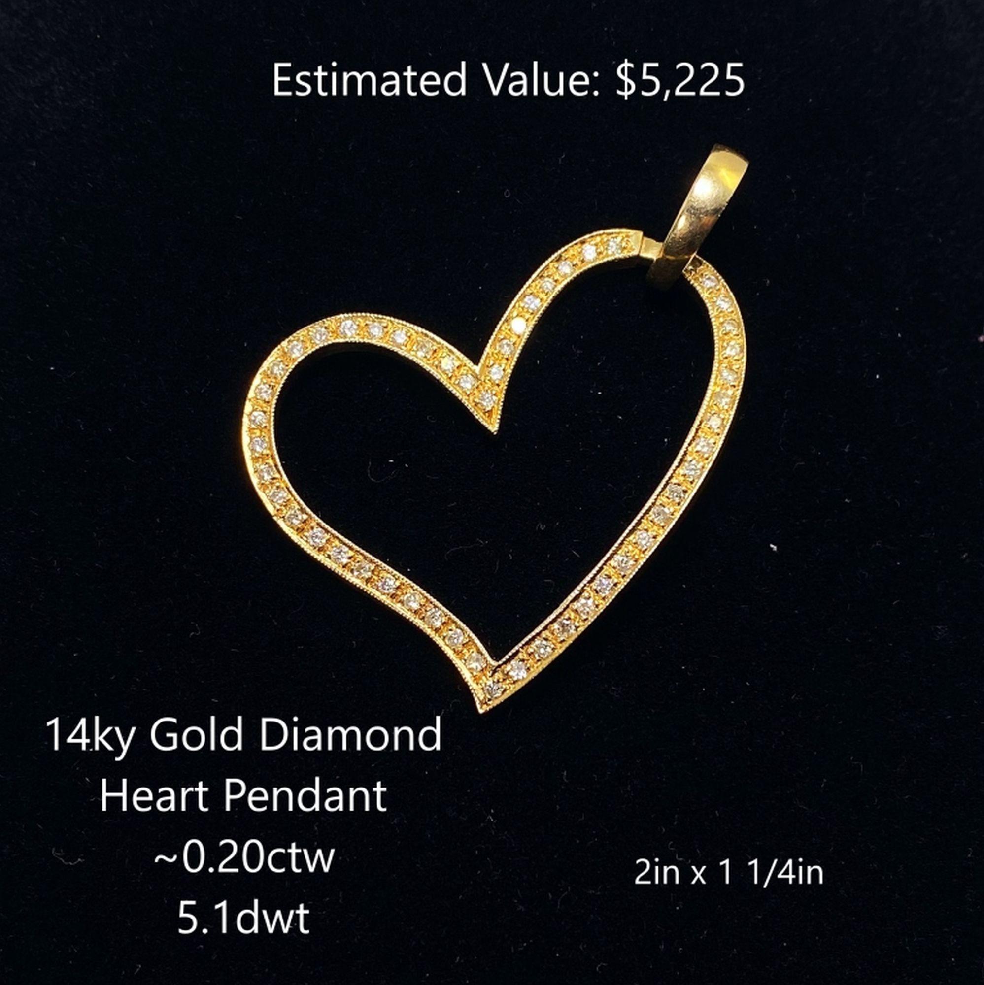 14kt Diamond Heart Pendant ~0.20ctw, 5.1dwt