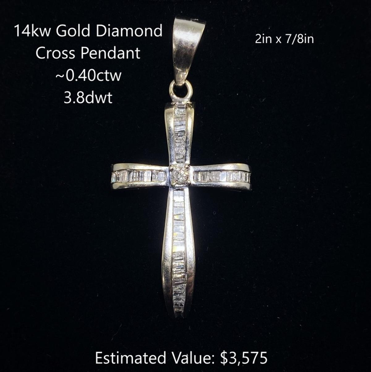 14kt Diamond Cross Pendant ~0.40ctw, 3.8dwt