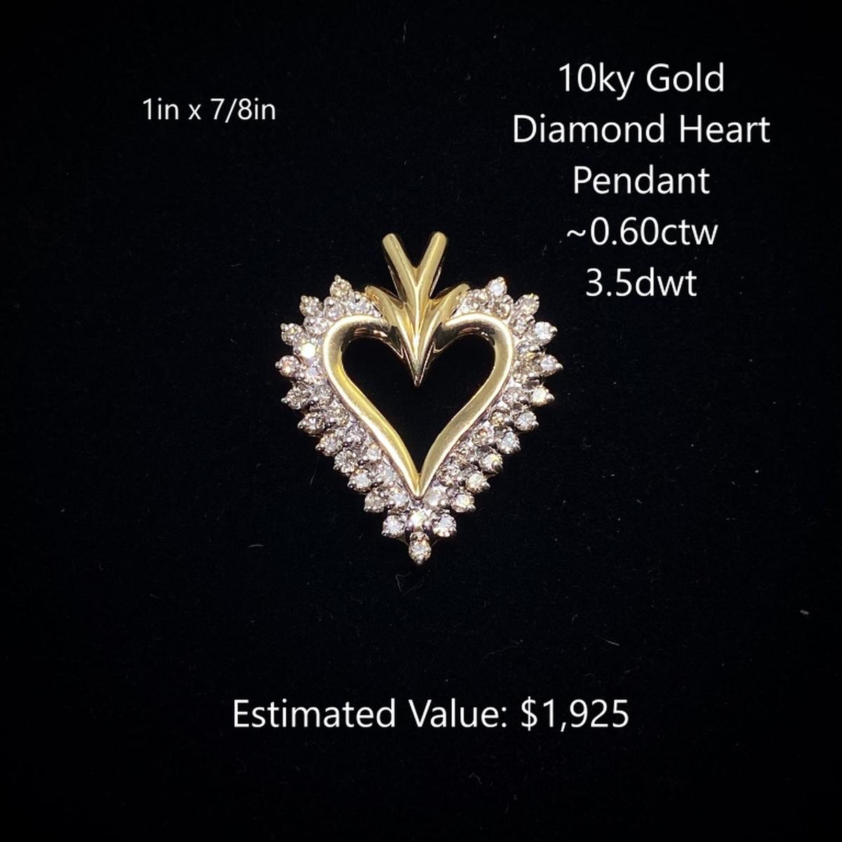 10kt Diamond Heart Pendant ~0.60ctw, 3.5dwt