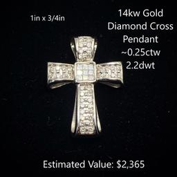 14kt Diamond Cross Pendant ~0.25ctw, 2.2dwt