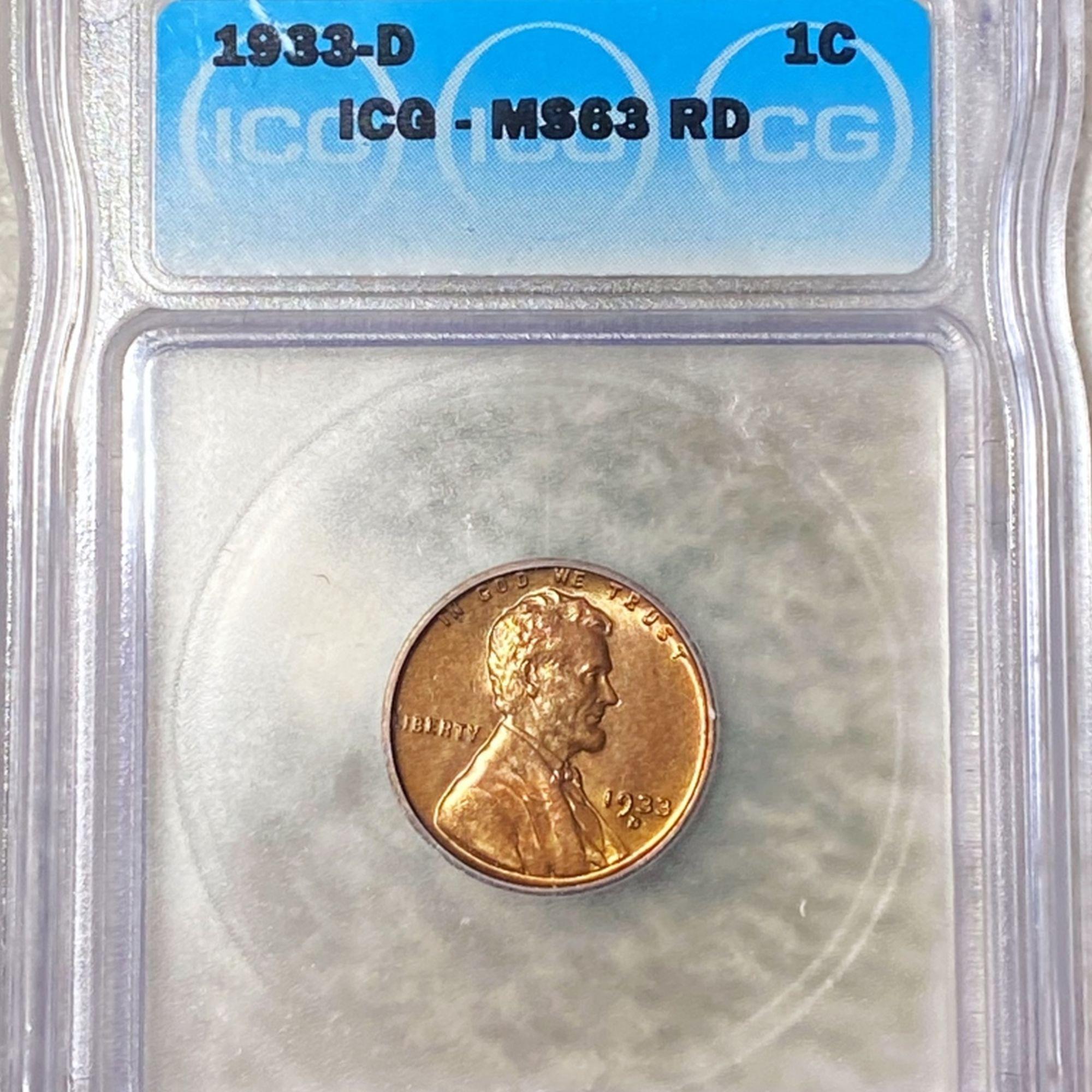 1933-D Lincoln Wheat Penny ICG - MS 63 RD