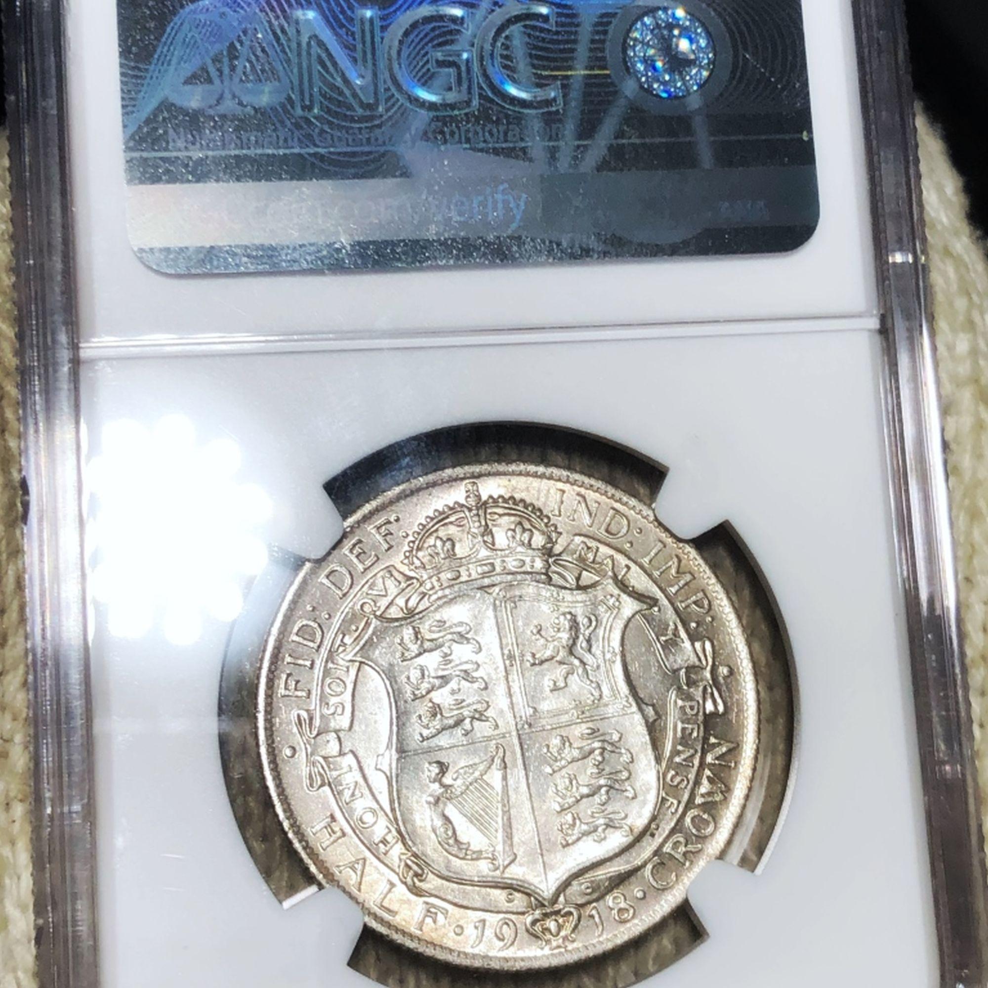 1918 Great Britain Silver Half Crown NGC - AU58