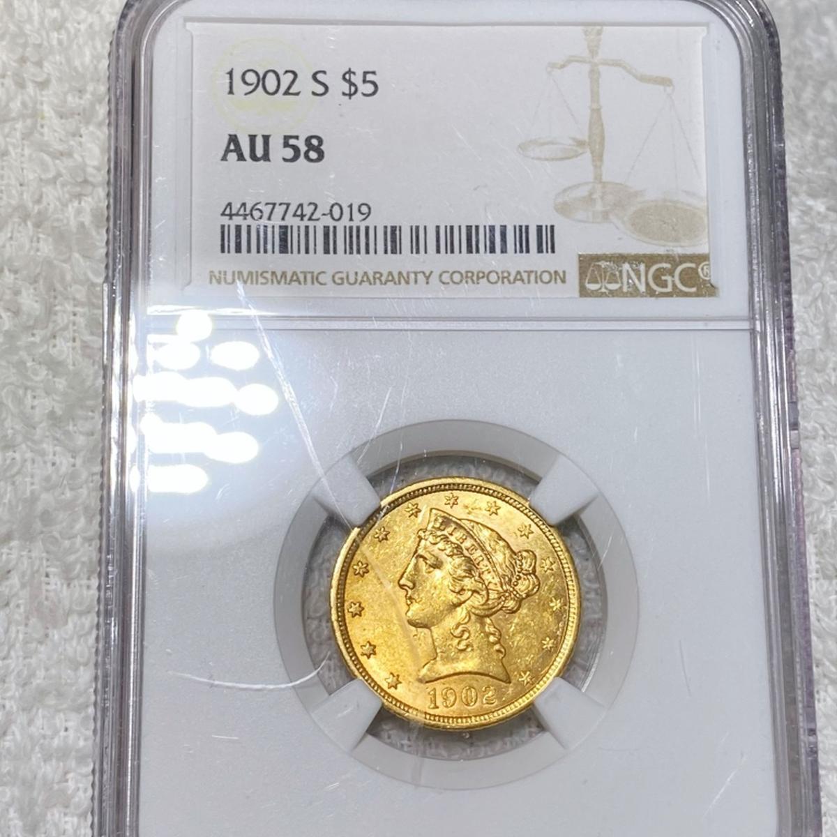 1902-S $5 Gold Half Eagle NGC - AU58