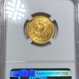1902-S $5 Gold Half Eagle NGC - AU58