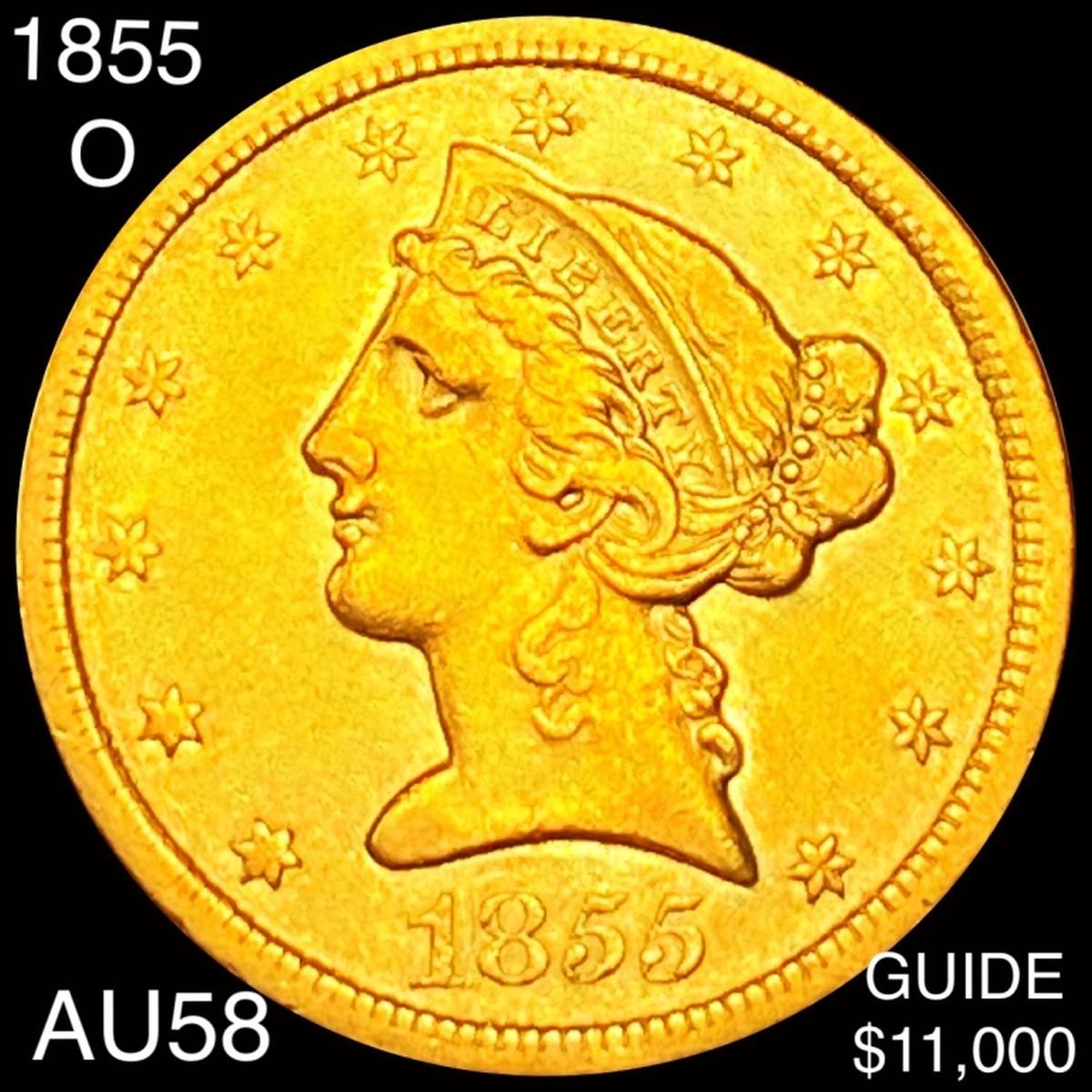 1855-O $5 Gold Half Eagle CHOICE AU