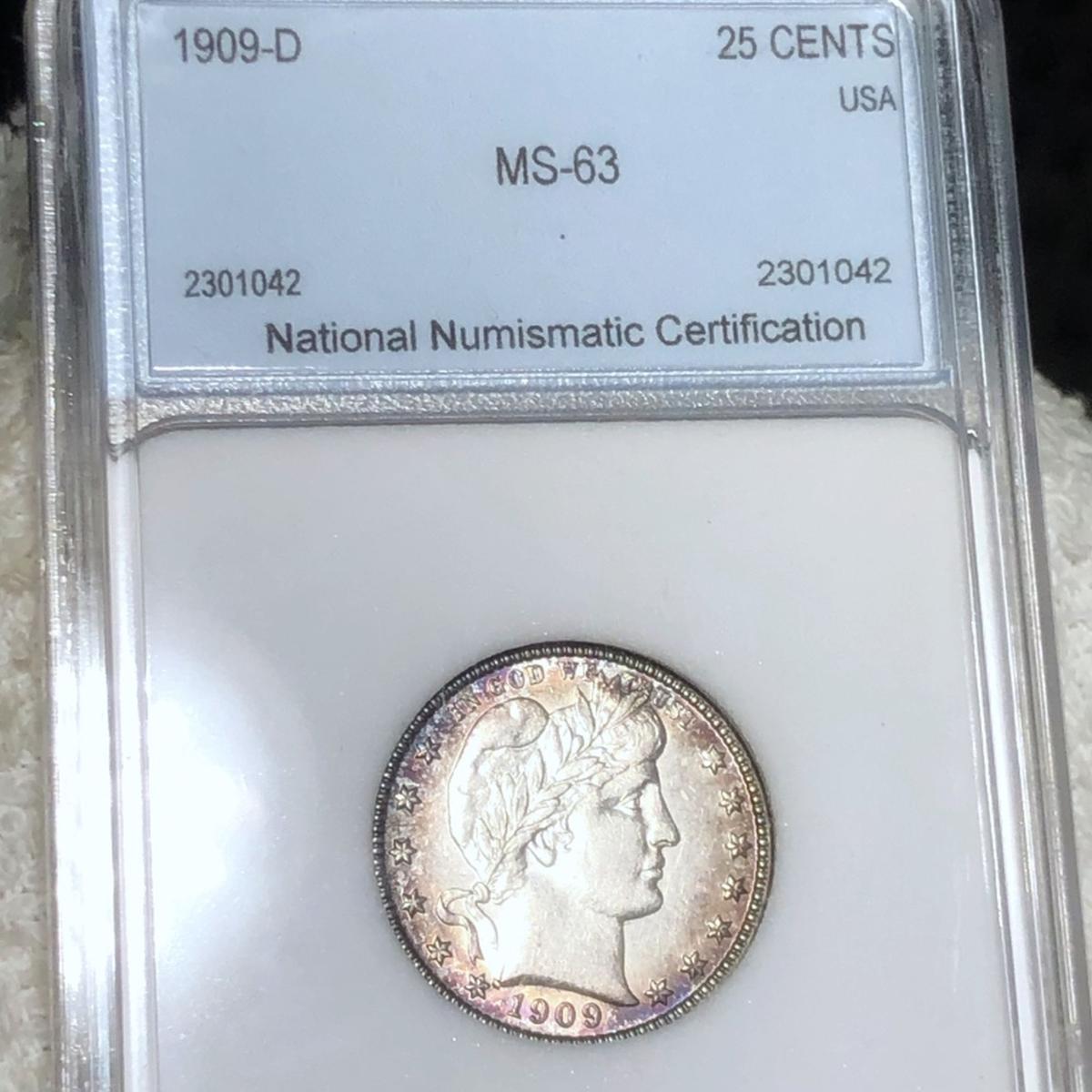 1909-D Barber Silver Quarter NNC - MS63