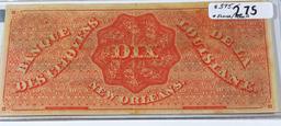 1860 $10 Citizens Bank Of Louisiana Bill UNC