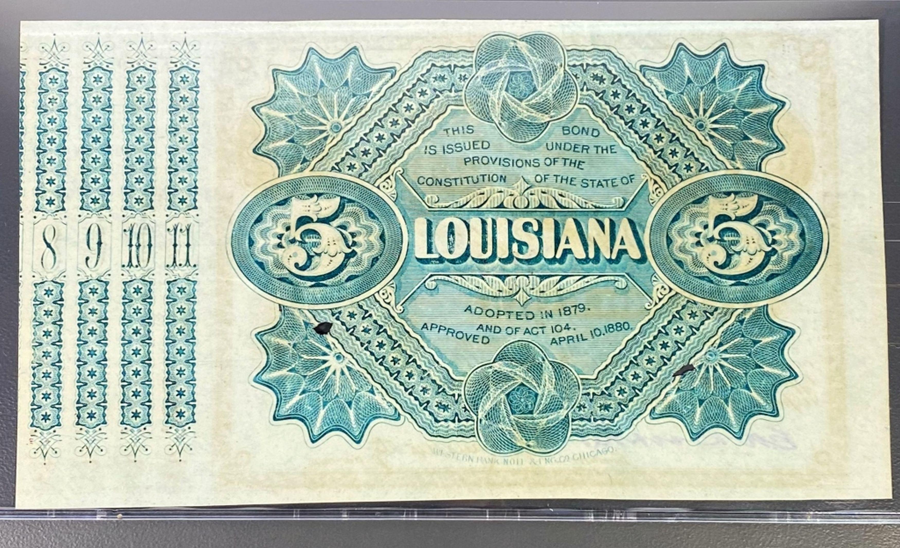 1874 $5 Louisiana State Baby Bond UNCIRCULATED