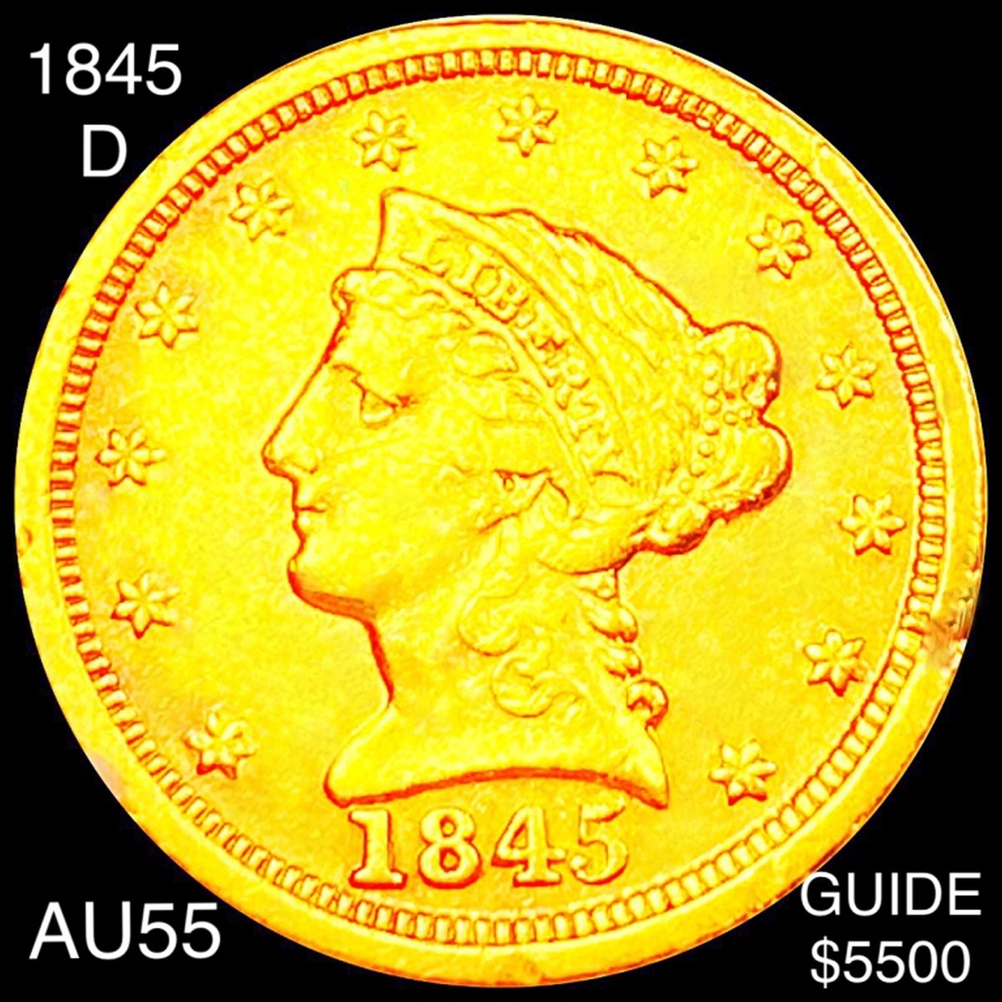 1845-D $2.50 Gold Quarter Eagle CHOICE AU