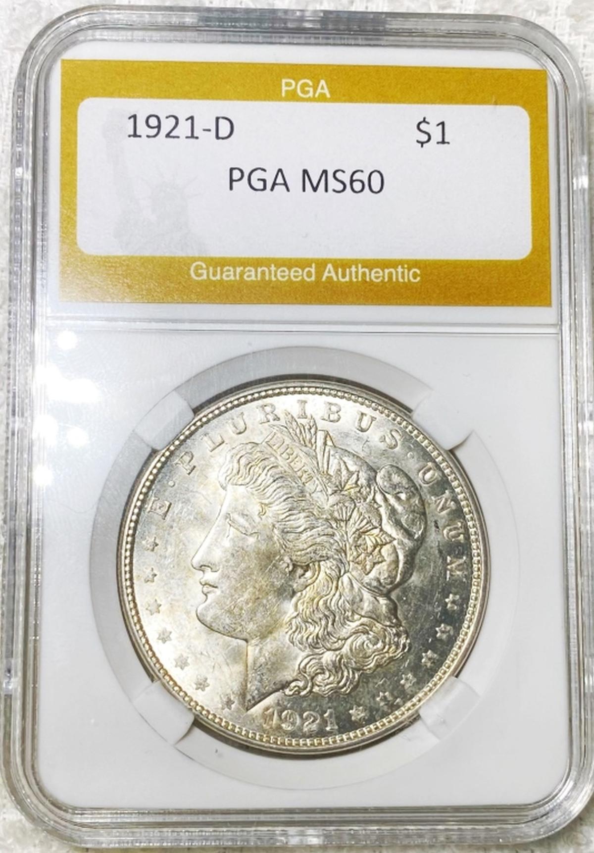 1921-D Morgan Silver Dollar PGA - MS60