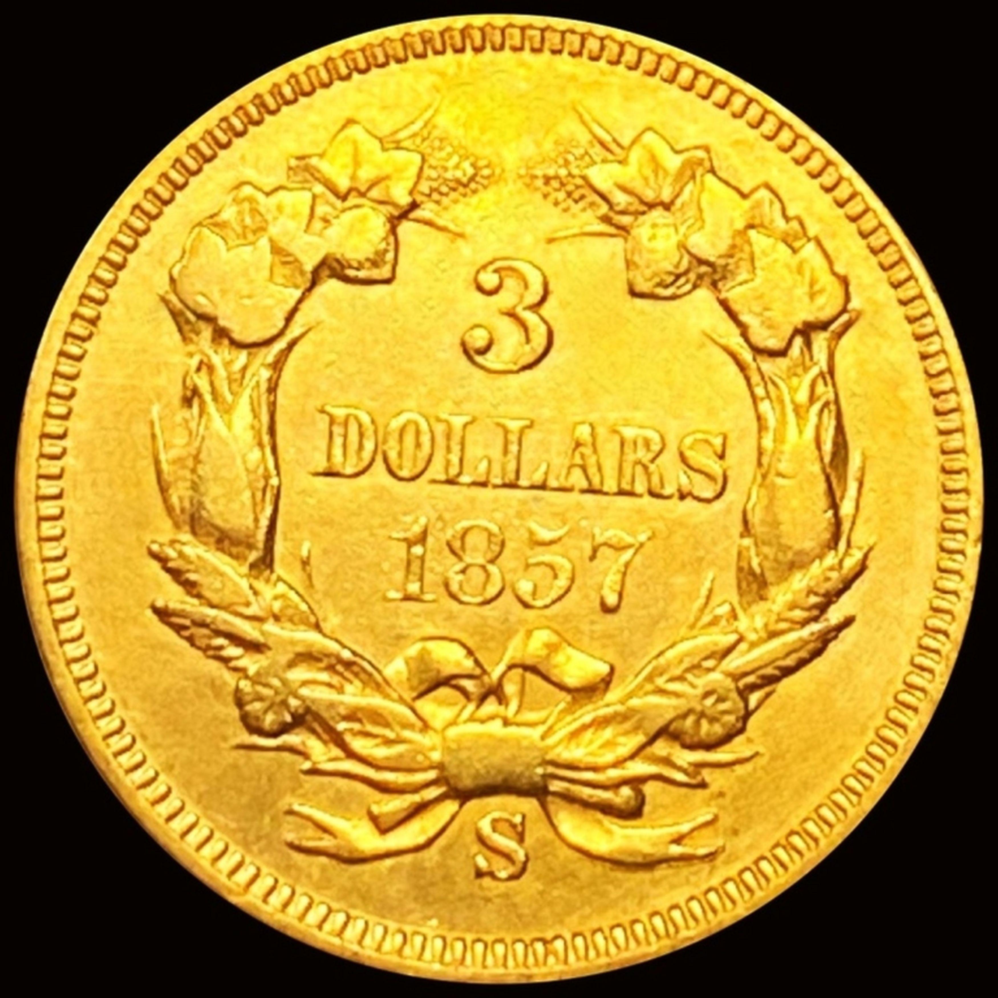 1857-S $3 Gold Piece CHOICE AU