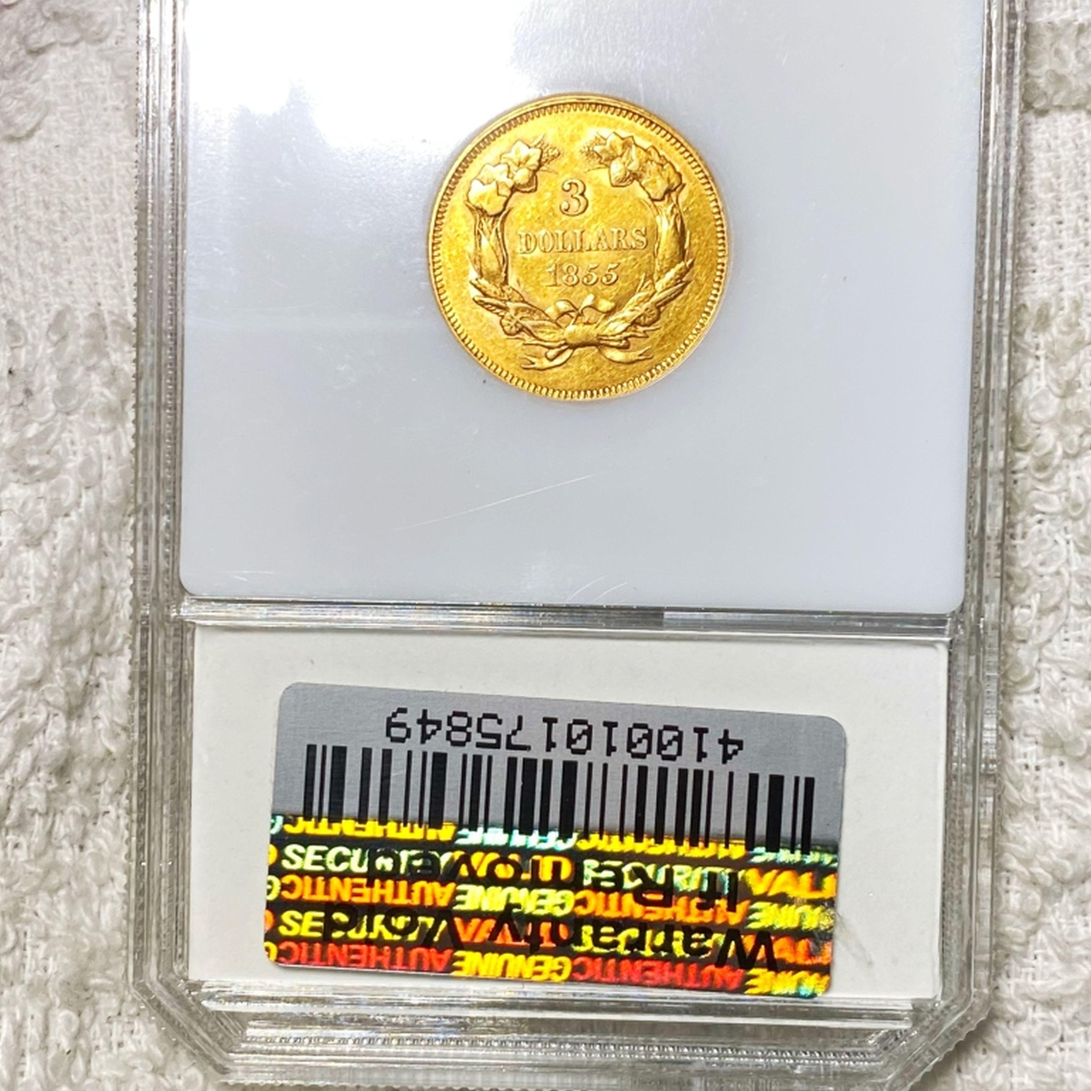 1855 $3 Gold Piece PCI - BRILLIANT UNC