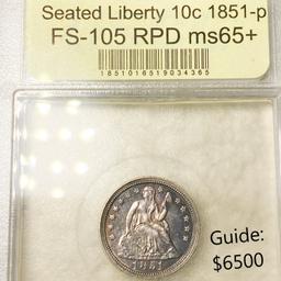 1851 Seated LIberty Dime USCG - MS65+ RPD FS-105