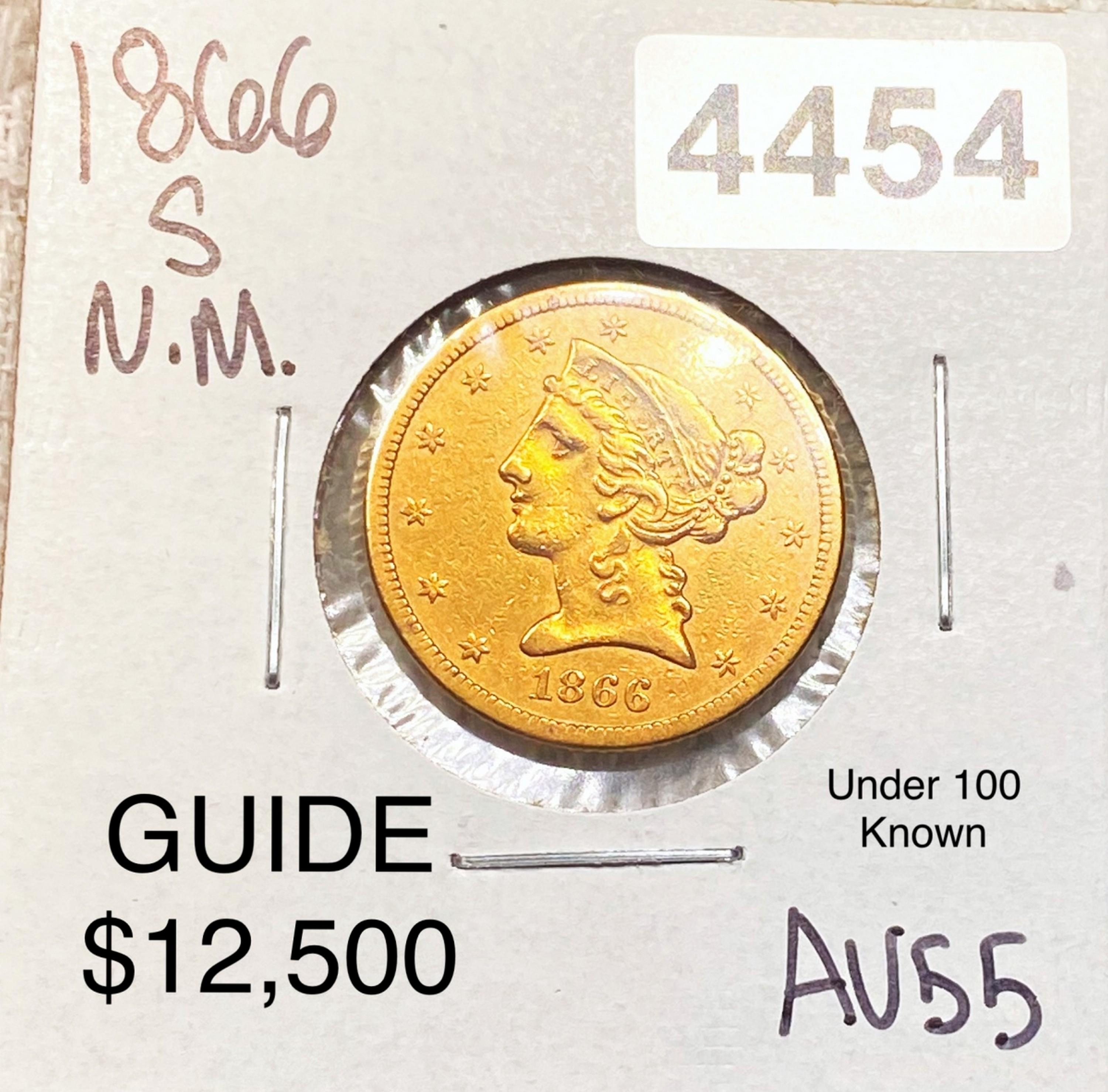 1866 $5 Gold Half Eagle CHOCIE AU NO MOTTO
