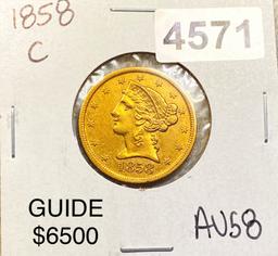 1858-S $5 Gold Half Eagle CHOICE AU