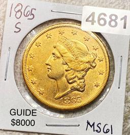 1865-S $20 Gold Double Eagle UNCIRCULATED