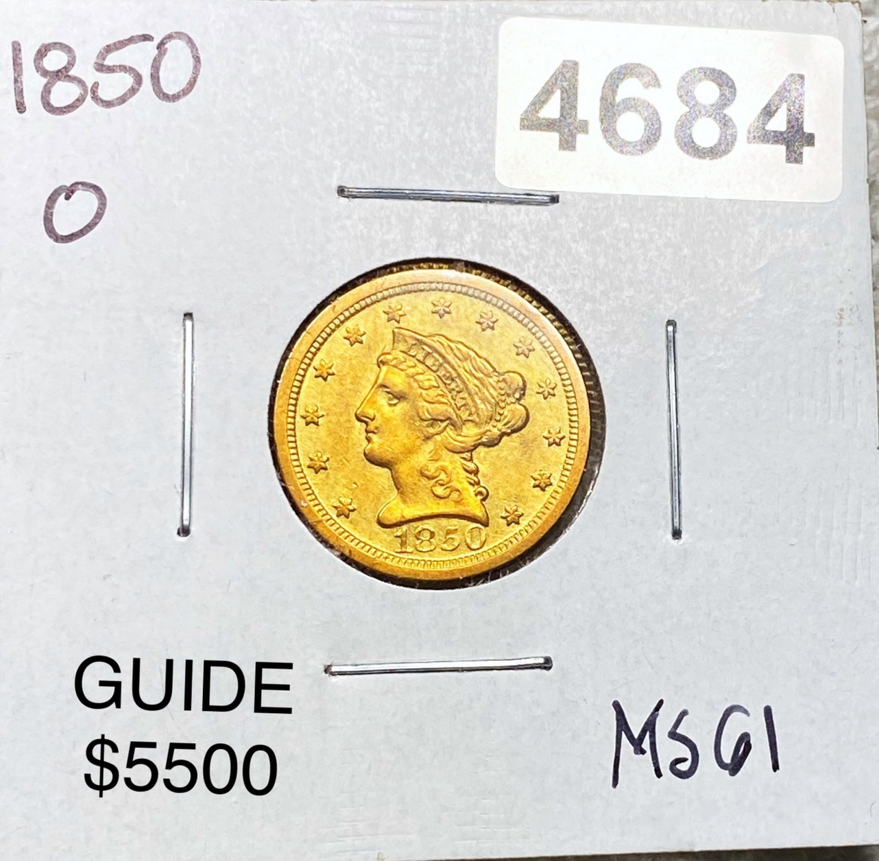 1850-O $2.50 Gold Quarter Eagle UNCIRCULATED