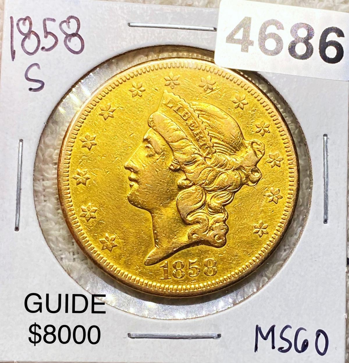 1858-S $20 Gold Double Eagle UNCIRCULATED