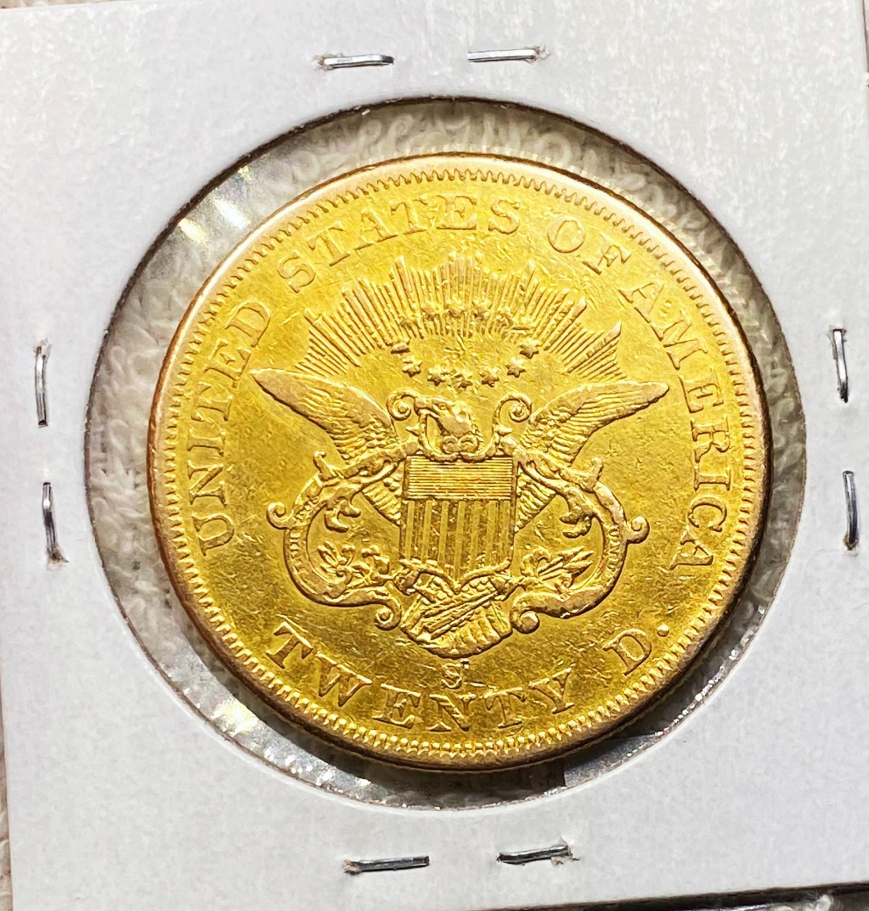 1858-S $20 Gold Double Eagle UNCIRCULATED