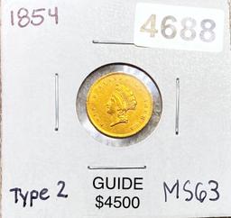 1854 TY2 Rare Gold Dollar CHOICE BU