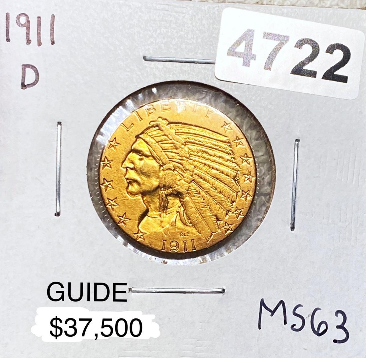 1911-D $5 Gold Half Eagle CHOICE BU