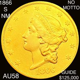 1866-S $20 Gold Double Eagle CHOICE AU NO MOTTO