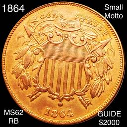 1864 Two Cent Piece UNCIRCULATED RB SML MOTTO