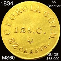 1834 $5 Bechtler Gold Half Eagle UNCIRCULATED