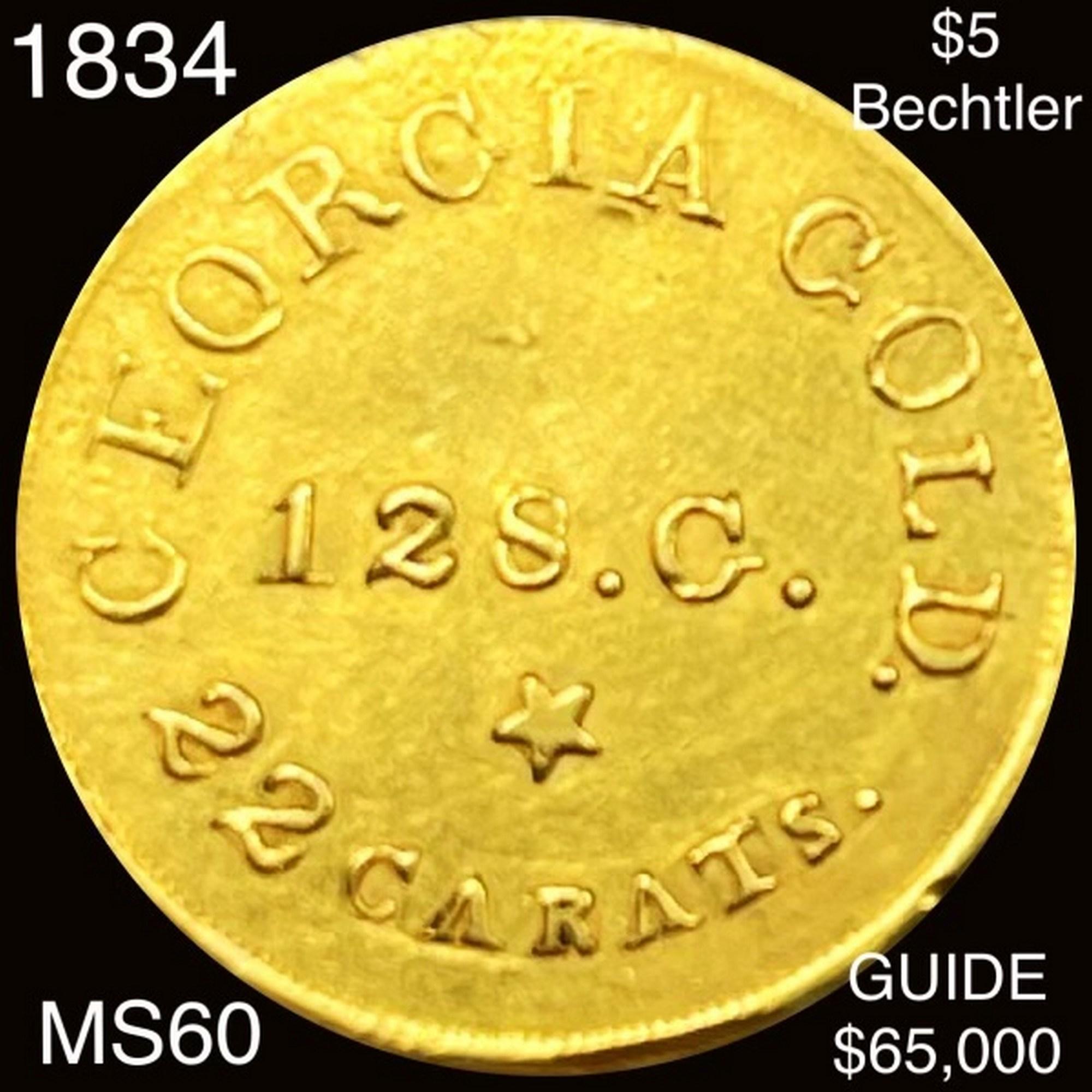 1834 $5 Bechtler Gold Half Eagle UNCIRCULATED