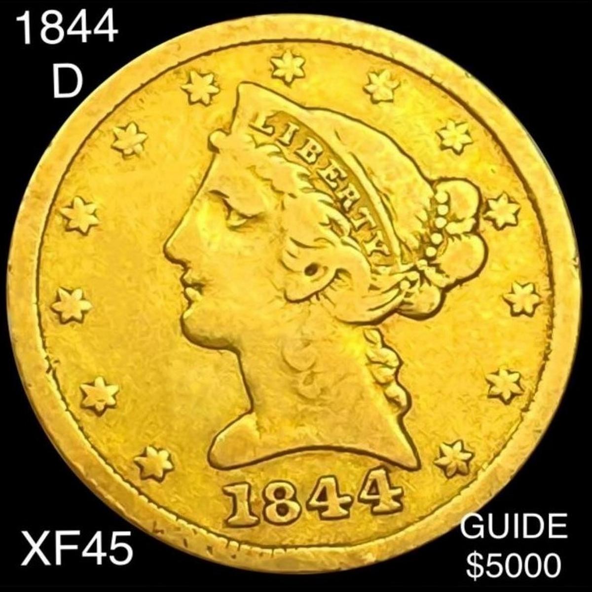 1844-D $5 Gold Half Eagle NEARLY UNCIRCULATED