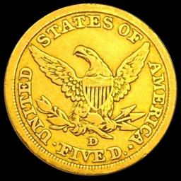 1844-D $5 Gold Half Eagle NEARLY UNCIRCULATED