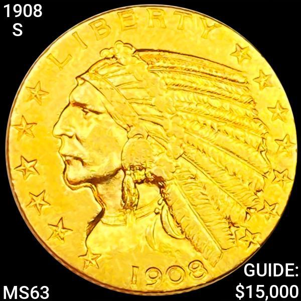 1908-S $5 Gold Half Eagle CHOICE BU