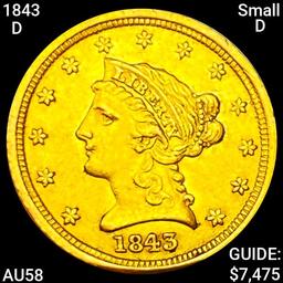 1843-D $2.50 Gold Quarter Eagle CHOICE AU