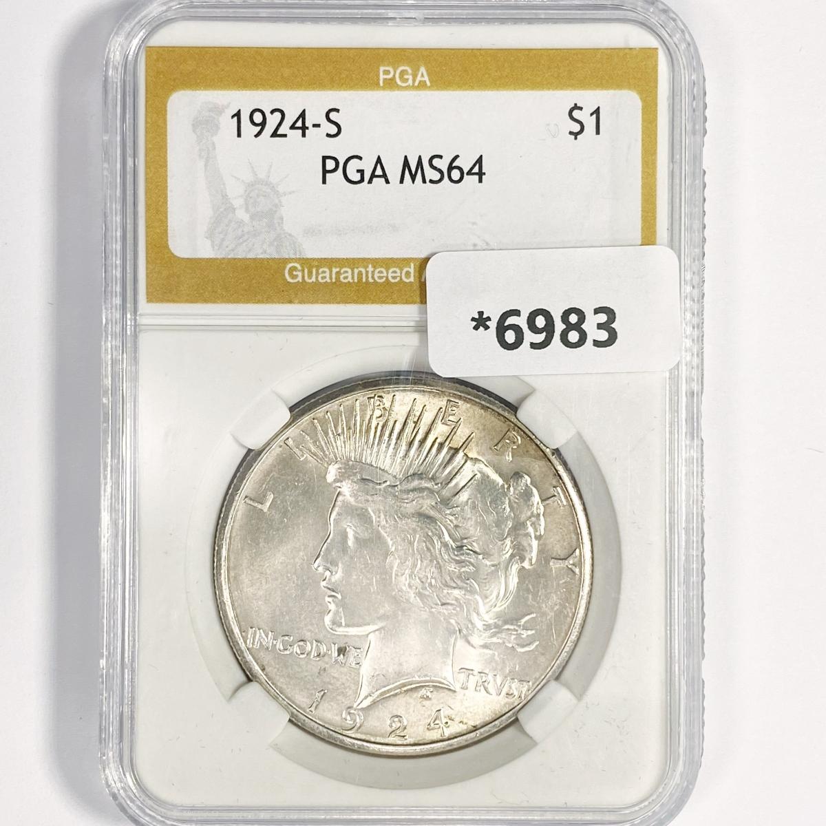 1924-S Silver Peace Dollar PGA-MS64
