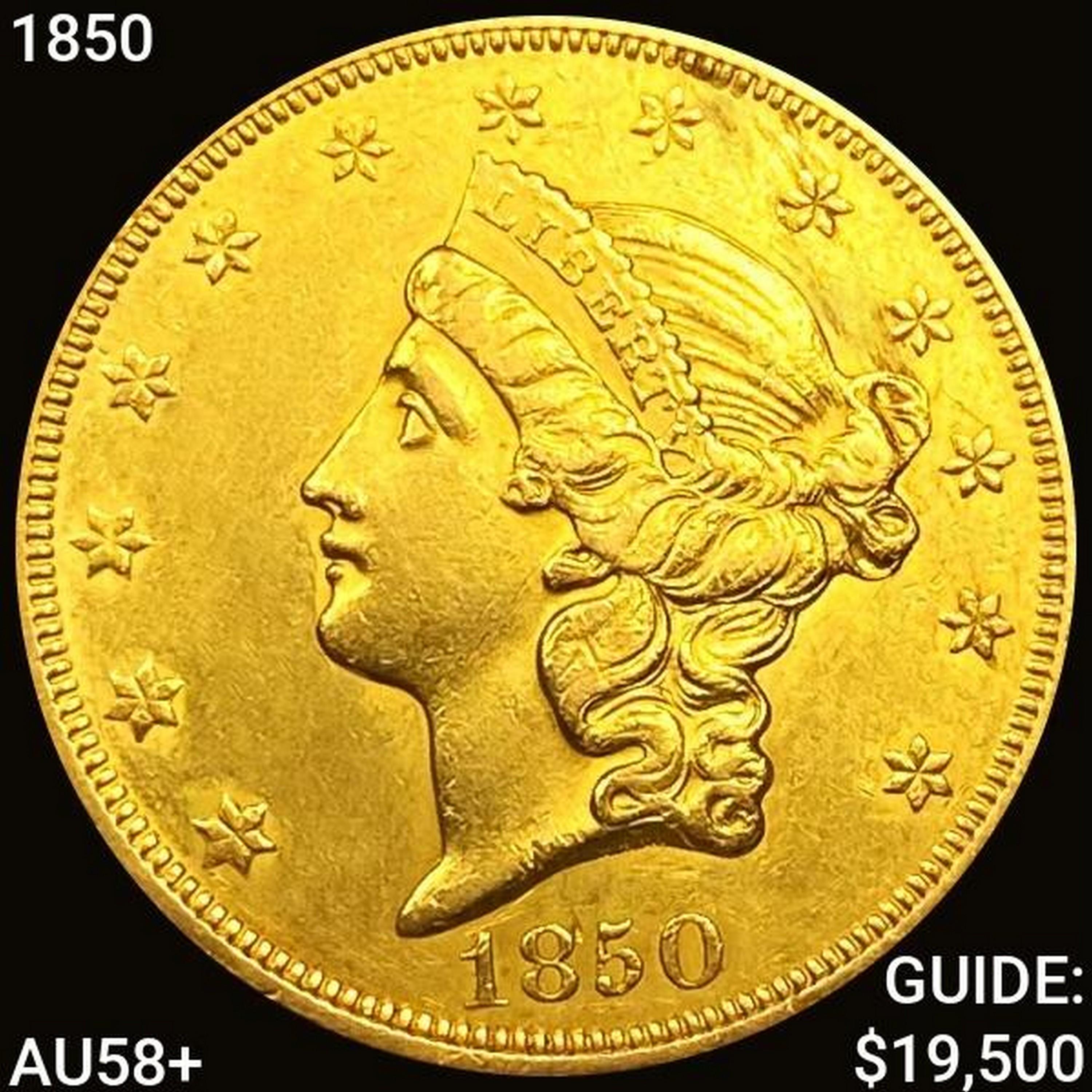 1850 $20 Gold Double Eagle CHOICE AU +