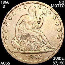 1866-S NO MOTTO Seated Liberty Half CHOICE AU