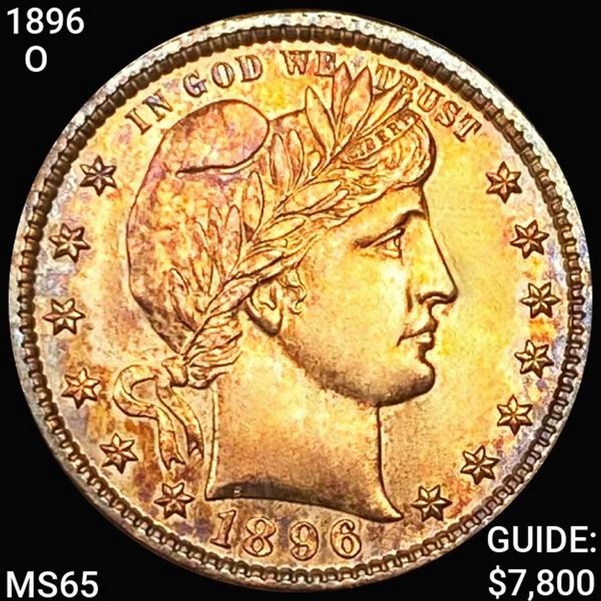 1896-O Barber Silver Quarter GEM BU