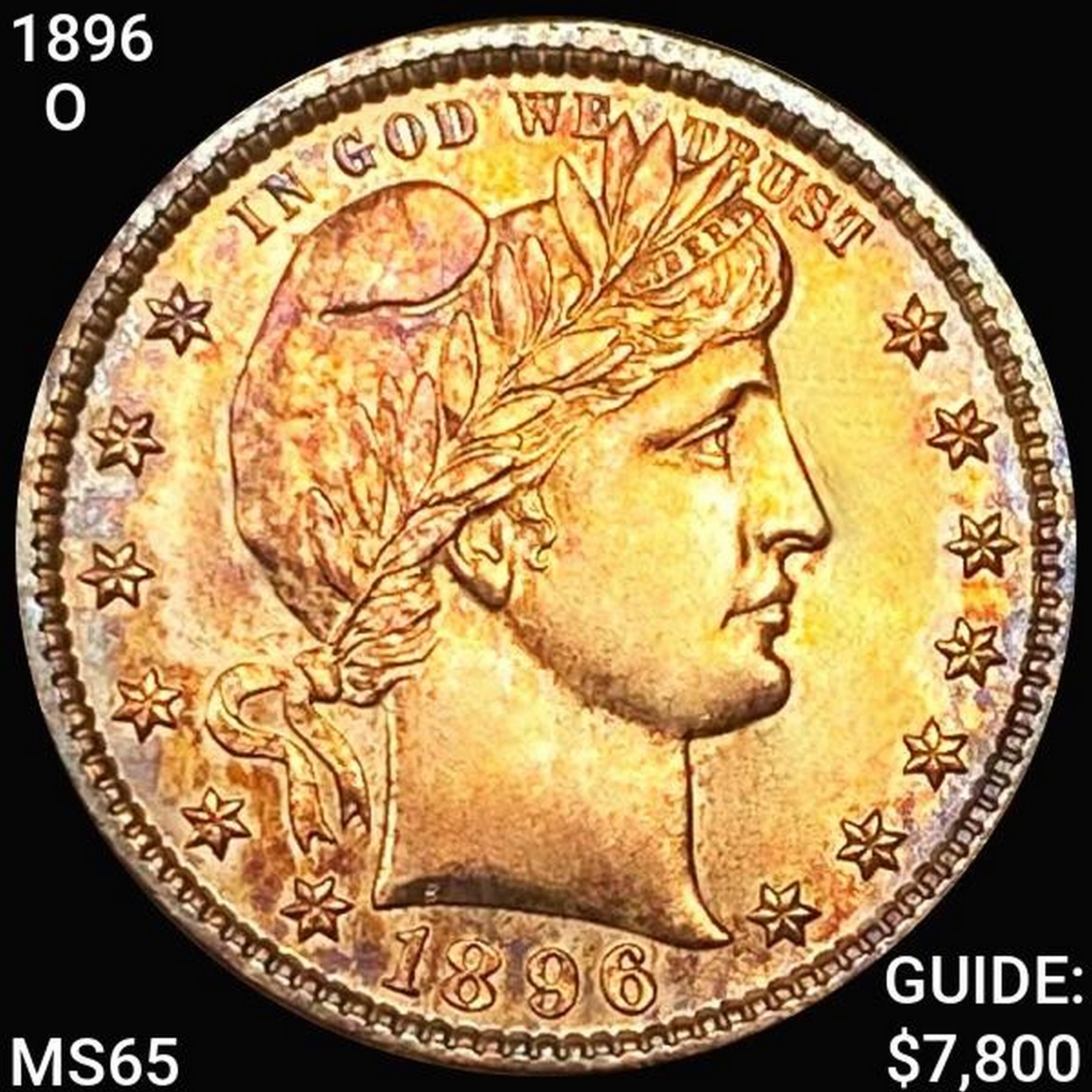 1896-O Barber Silver Quarter GEM BU