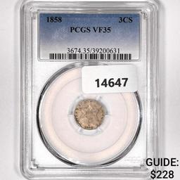 1858 Silver Three Cent PCGS VF35