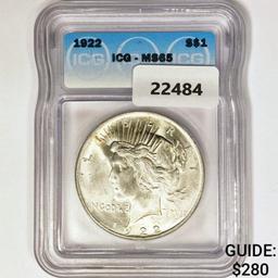 1922 Silver Peace Dollar ICG MS65