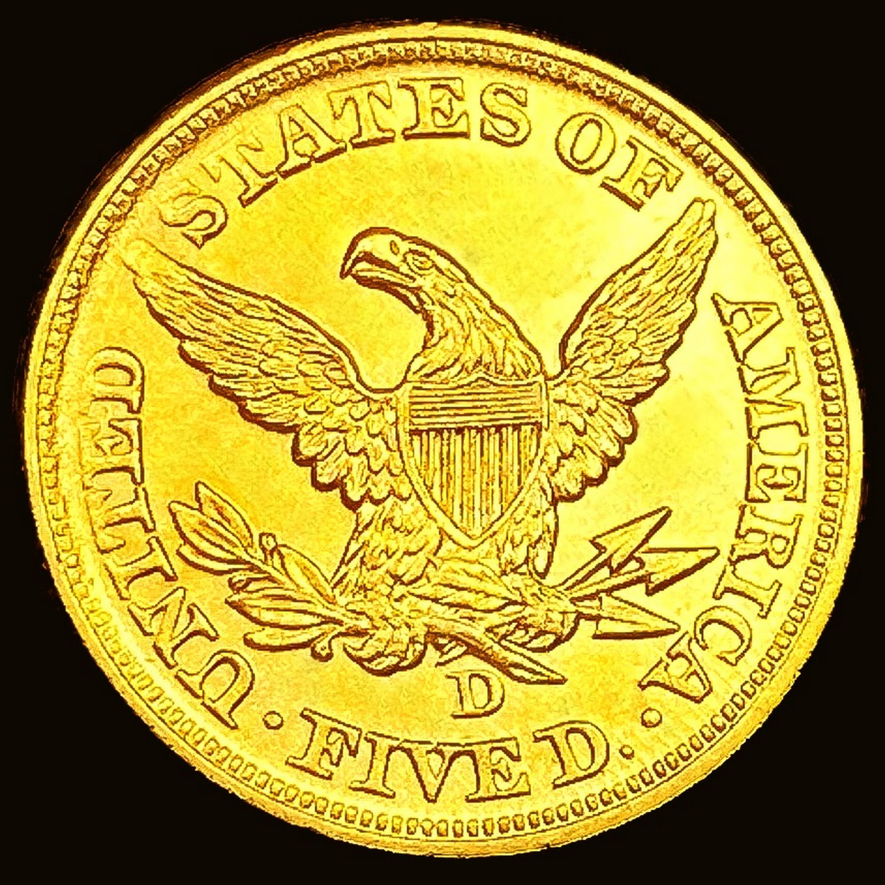1853-D $5 Gold Half Eagle GEM BU