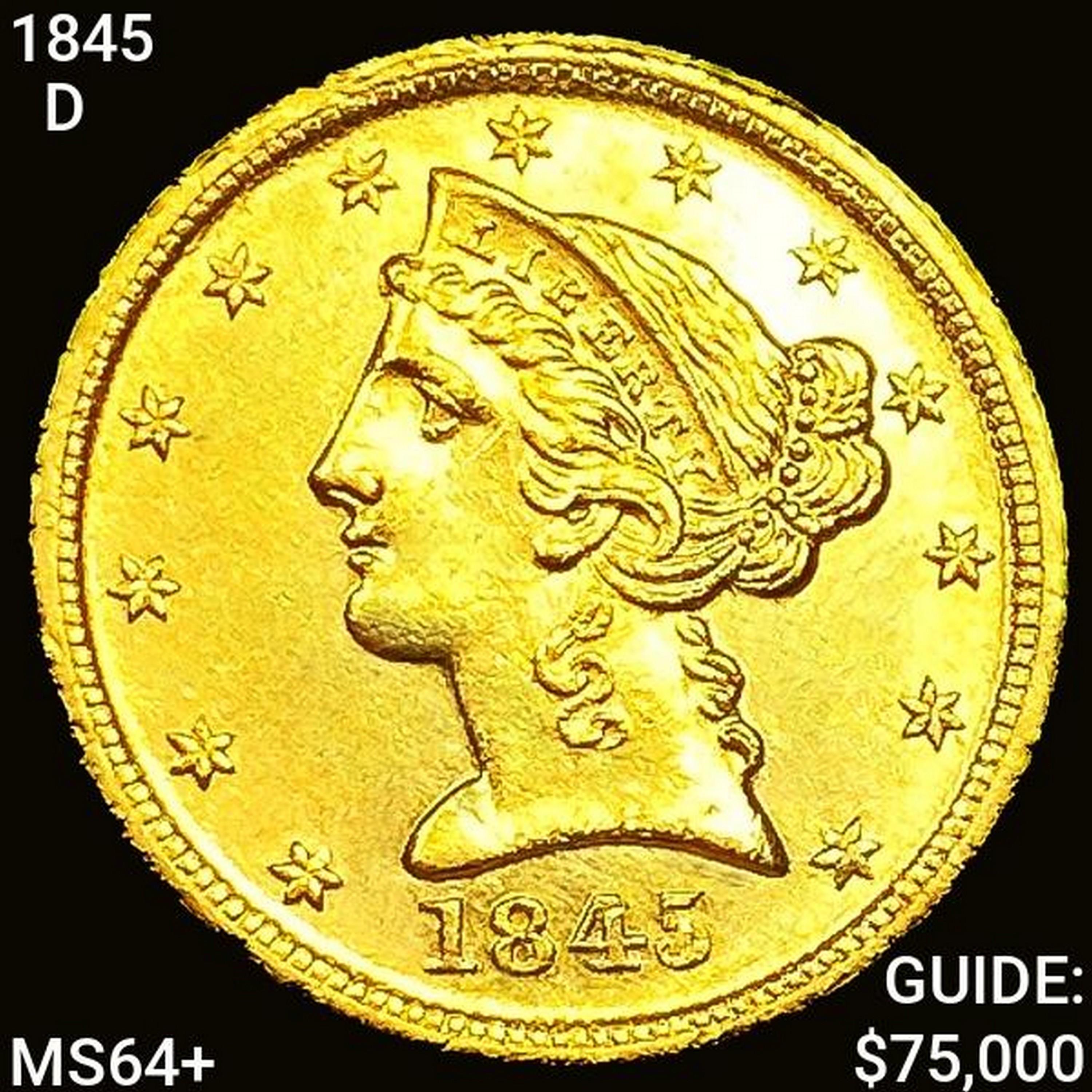 1845-D $5 Gold Half Eagle CHOICE BU +