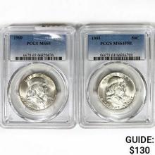 (2) Franklin Silver Half Dollars PCGS MS 1955-1960