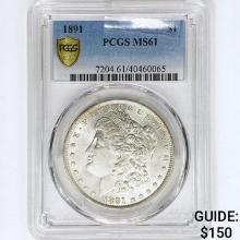 1891 Morgan Silver Dollar PCGS MS61