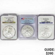 (3) American Silver Eagle NGC,PCGS MS69 2007-2011
