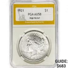 1921 Silver Peace Dollar PGA AU58 High Relief