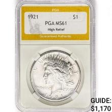 1921 Silver Peace Dollar PGA MS61 High Relief