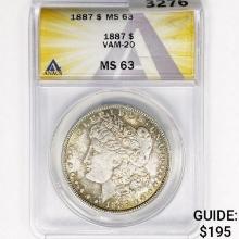 1887 Morgan Silver Dollar ANACS MS63 VAM-20