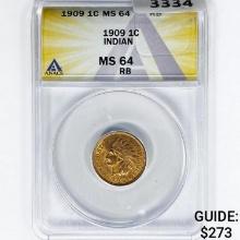 1909 Indian Head Cent ANACS MS64 RB