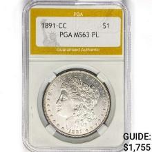1891-CC Morgan Silver Dollar PGA MS63 PL